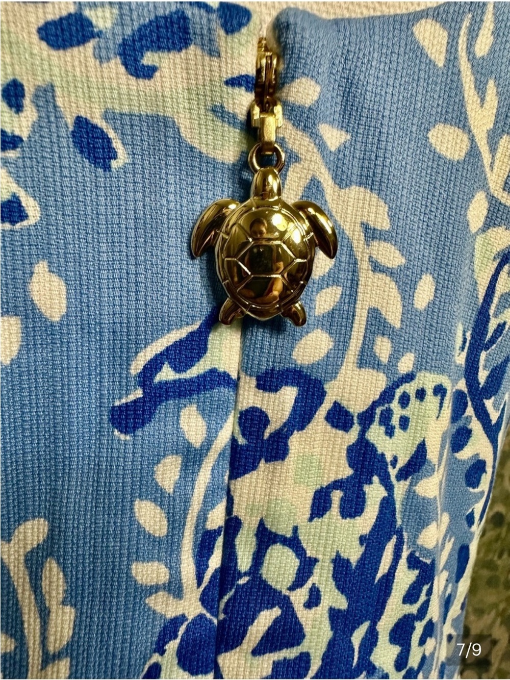 Lilly Pulitzer Blue White Coastal Print Shift Dress Turtle Zip Sleeveless Size 2 - Picture 7 of 9